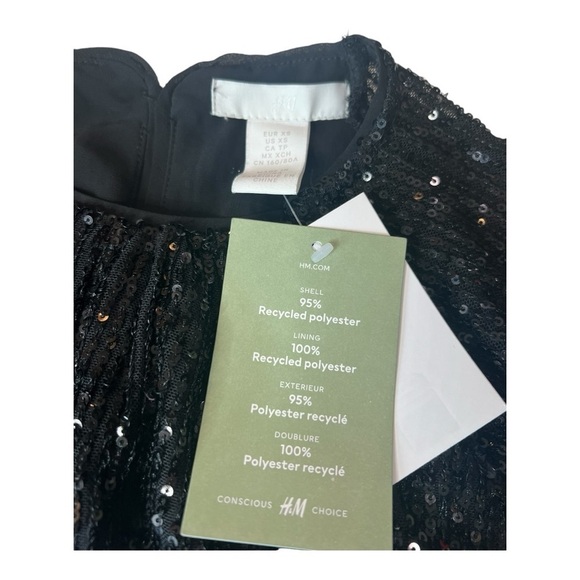 H&M‎ Black Bubble Hem Oversized Long Sleeve Crop Sequins Top NEW Size XS - Picture 13 of 15